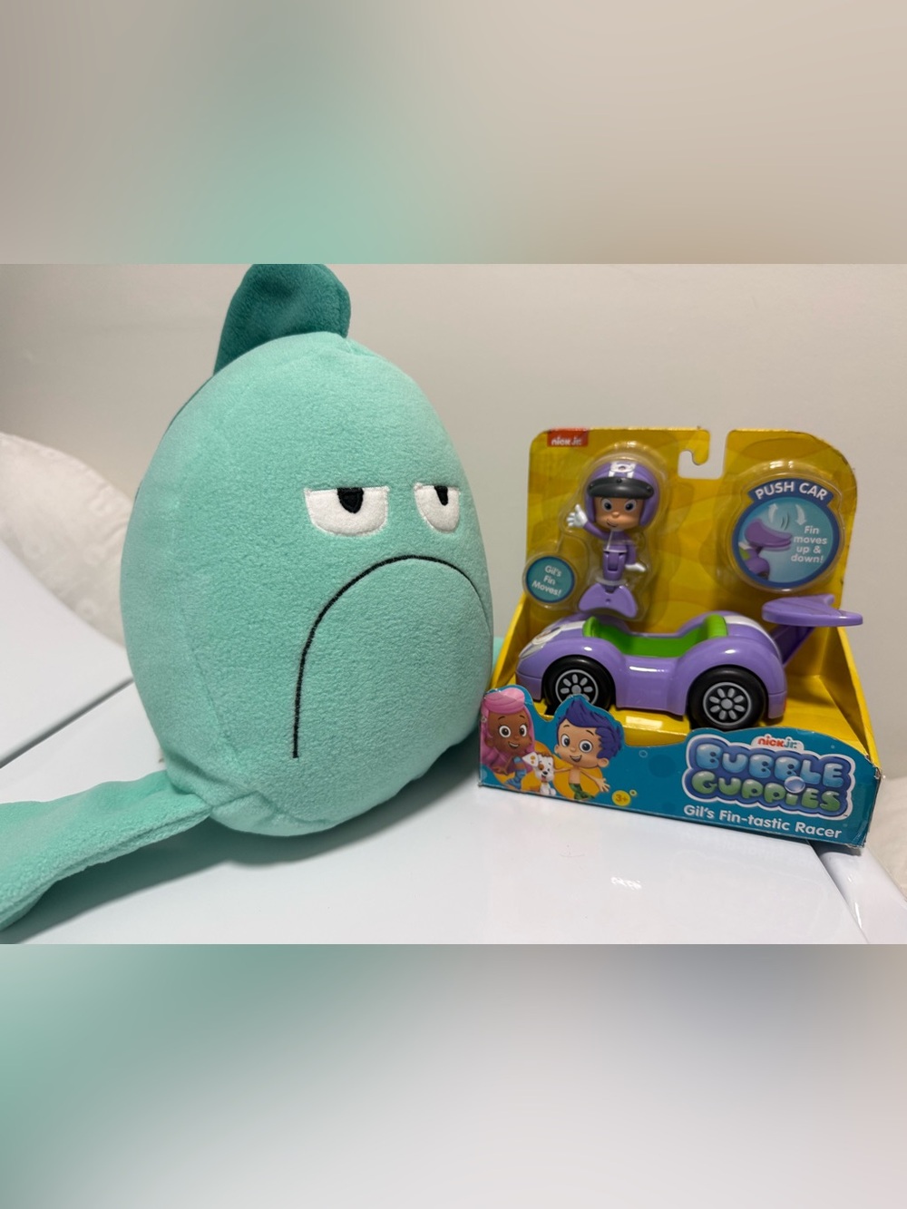 NEW Bubble Guppies Gil’s Fin-Tastic Racer Push Car & Handmade Plush Grumpfish